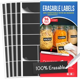 MESS Reusable Labels for Food Containers - Chalkboard Erasable Kitchen Labels (96-Pack 1x3" & 1.5") - Labels for Organizing - Dry Erase Food Labels for Containers - Removable Labels Freezer Fridge