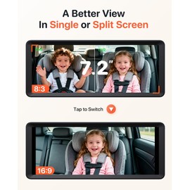 Luckview BM5 MAX 1080P Dual Baby Car Camera with Recording, 7.2" Split Monitor for 2 Kids, Dual Car Camera Baby Monitor with Auto Night Vision, Easy Installation Carseat Camera for Baby