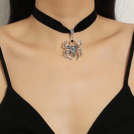 TseenYi Black Velvet Choker Necklace Goth Silver Spider Dark Neckalce Punk Spider Velvet Suede Neckalce Dark Spider Pendant Necklace Jewelry for Women and Girls Gifts