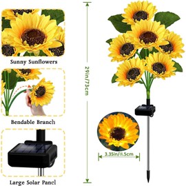 Solar Garden Lights Outdoor, 6 Pack Sunflower Lights with 36 Real Looking Flowers, Waterproof Summer Garden Decor Solar Flowers for Yard Backyard Patio Flowerbed Yard, Gift for Mom Women