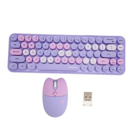 2.4G Vintage Keyboard Mouse Combo Long Battery Life Round Keycap Smart Power Saving Wireless Keyboard Mouse Combo for Laptop Purple