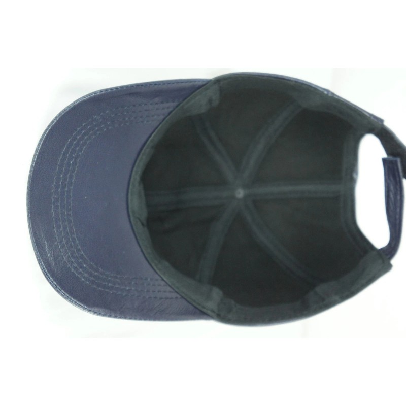 Bahar NAVY 100% GENUINE LAMBSKIN LEATHER Baseball Cap Hat Biker