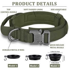 COOYOO Dog Collar,3 Piece Set Tactical Dog Collar, Adjustable Military Training Nylon Dog Collar with Control Handle and Heavy Metal Buckle for Medium and Large Dogs
