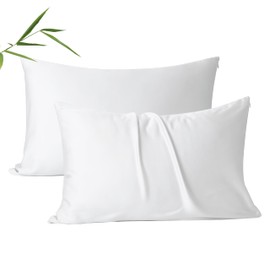 2 Pack Cooling Pillow Cases,Viscose Derived from Bamboo Pillow Protectors Standard Size Set of 2, 400 Thread Count Soft Silky Breathable Summer Pillow Cover with Zipper Hidden (2PCS, Standard, White)