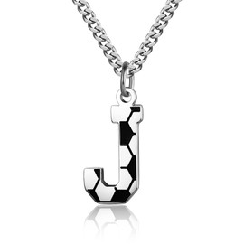 Maynor Football Star Necklace Gifts for Boys,J Initial Pendant Necklace, 50cm+5 Adjustable Silver Stainless Steel Cuban Chain for Men, Champions League Jewelry Gift for Football Fans