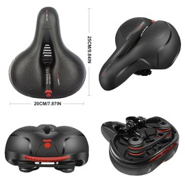 Bicycle Saddle, Yuirshion Memory Foam Bicycle Saddle, Soft, Comfortable, Breathable, Shock-Absorbing, City Bike Saddles, Ergonomic Mountain Bike Saddles, with Red Warning Stripes, Suitable for Men and