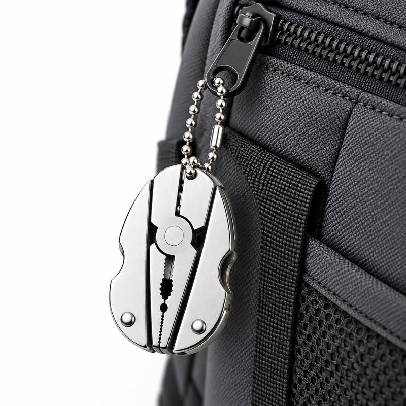 Stainless Steel Folding Multi-Tool Keychain with Pliers, Knife, Screwdrivers &