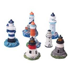 7 Pcs Mini Lighthouse Ornaments,Bathroom Decorations,Beach Nautical Lighthouse Bathroom Ornament,Mediterranean Style Resin Lighthouse Models Decor,Decorative Home Accessories (Random Pattern)