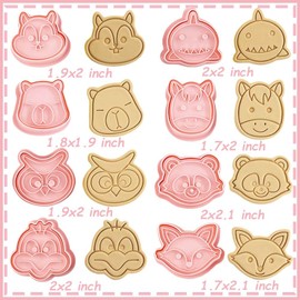 8 Mini Animal Cookie Cutters Set, 3D Raised Design Animal Embossing Stamps, Shark, Raccoon, Squirrel, Ostrich, Fox, Horse, Owl, Baking Molds (Forest-2)