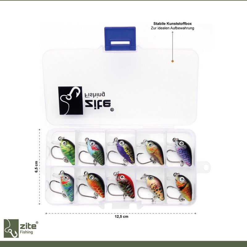 Zite Fishing Mini Wobbler Set - 10 Ultra-Light Artificial Bait