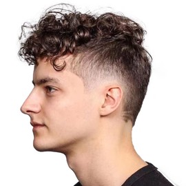 Lishy Curly Men Toupee Human Hair Replacement Systems for Men Hairpiece 20MM Curl All V-looped Full Skin PU Wigs 10x8inch #3 Dark Brown Color