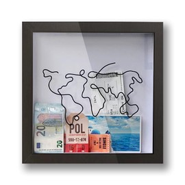 TABTAG Adventure Archive Box,Travel Shadow Box with Slots,8/12-inch World Map Souvenir Organizer,Wooden Keepsake Box Shadow Box Frame-(8Inch-Black)