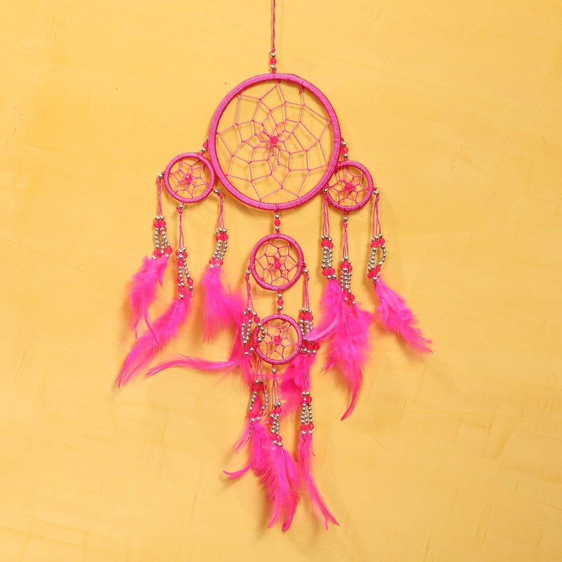 Pink Pineapple handmade dream catcher with silver beads, 12 cm