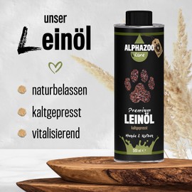alphazoo Premium Leinöl Hunde, Katzen & Nager 250 ml I Mit Omega-3 & Omega-6-Fettsäuren I Kaltgepresst, natürlich rein I Für Fellpflege & Verdauung