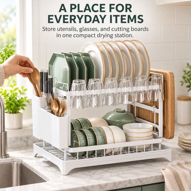 2-Tier Stainless Steel Dish Rack for Kitchen Counter – Space-Saving