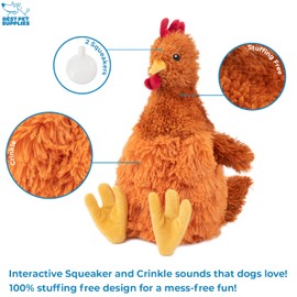 Best Pet Supplies Interactive Squeaky Dog Chew Toy, Ideal Dog Toys for Chewers, Small, Medium & Large Dogs, and Fetch Lovers - Crinkle Chicken (Brown), Large