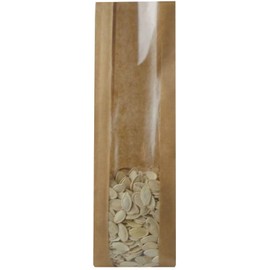 Jamo Solutions | 100pcs, 250g | Window Kraft Paper Side Gusset Pouch | Storage Bag for Dry Food, Coffee, Cosmetics | Foil Lined with Heat Seal for Long-Term Freshness | Brown (80x45x280mm)