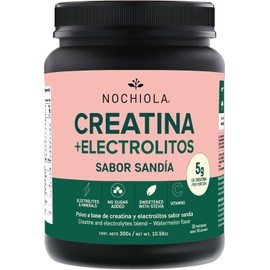 NOCHIOLA Creatina con Electrolitos, Sabor Sandía, 5g Creatina por Porción, Sin Azúcar, Endulzado con Stevia, 300g, 30 Porciones