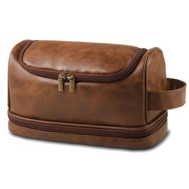 RC ROCKCOW Toiletry Bag for Men Leather Travel Organizer Shaving Dopp Kit with hanging hook, Large Water-resistant Toiletries Bathroom Shaving Bags for Women