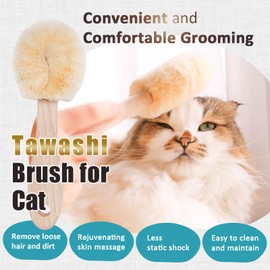 Wablade Cat Grooming Massage Tawashi Brush with Wood Handle Less Static Natural Sisal Fiber Made in Japan (Type-A)