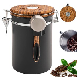 JDF3CISH Bote Hermetico para Café, Latas de 1,8 Litros de Café Molido, Recipientes de Café con Rastreador, Cuchara, Filtros de Válvula de Co2, para Café en Grano, Café en Polvo, Té, Harina, AzúCar