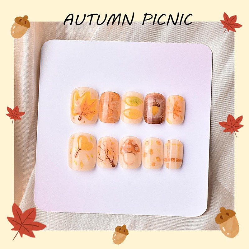 30Pcs Fall Press on Nails Short Square Fake Nails with