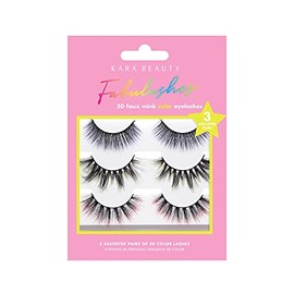 KARA BEAUTY FABULASHES 3 PAIRS ASSORTED Multi-Pack 3D Faux Mink False Eyelashes - Style KC316