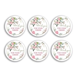 60 x 6cm Stickers - Thank You for Your Order Handmade with Love Made in UK Floral Flowers Purchase Packaging Craft Small Business Labels - #77486