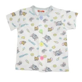 Tom and Jerry Pajama Set, Short Sleeve, 100% Cotton, Pokopoko Mesh, Includes Stomach Wrap, Baby Pajamas, Boys and Girls, green