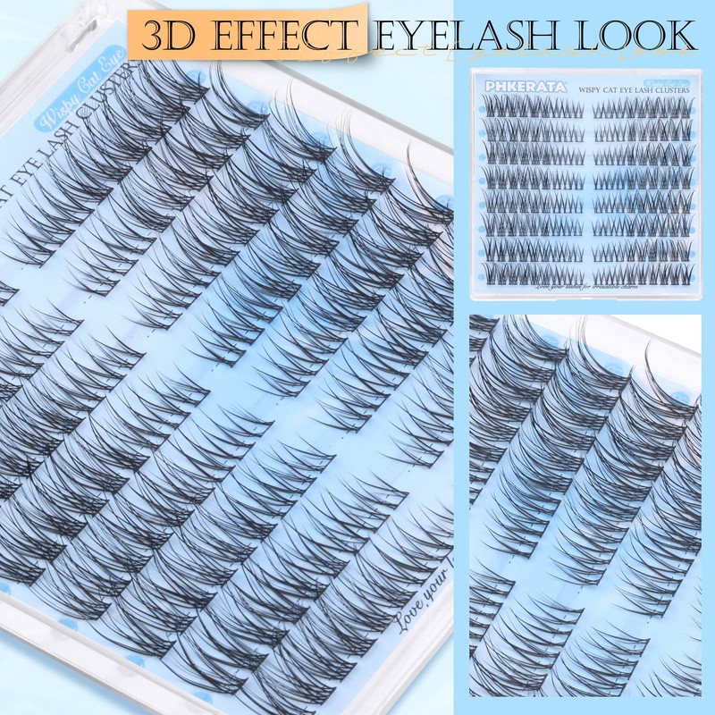 PHKERATA Wispy Lash Clusters Natural Eyelash Clusters 7-15 mm C