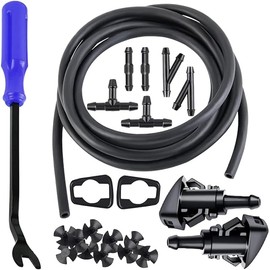AUCELI Windshield Washer Hose Kit 22 Pcs Set, 4M Washer Fluid Hose, 6 Pcs Hose Connectors, 2 Fan Nozzles, Connect Car Water Pump and Nozzles Suitable for Most Car Windshield Fluid Tubing