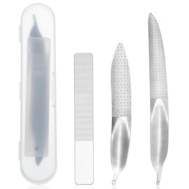 3 Pack Curved Finger Nail File - Stainless Steel Double Sided Cuticle Cleaner & Polish Tool - Professional Manicure Kit for Natural Nails, Portable & Durable