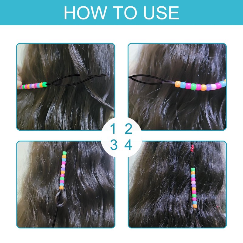 Hoyols Quick Hair Beading Tools with Colorful Pony Beads Magic