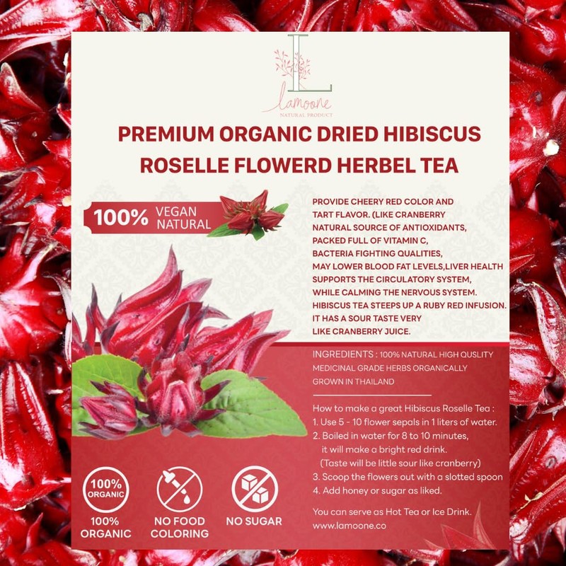 Lamoone Premium Organic Dried Hibiscus Roselle Flowers Herbal Tea organically