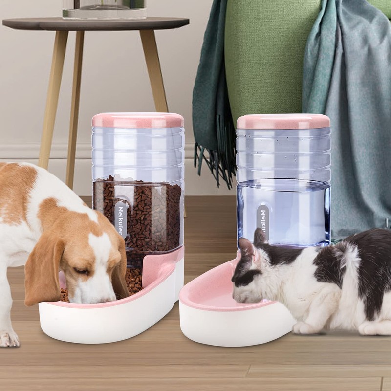 Meikuler Automatic Dog Cat Feeder and Water Dispenser Set,Waterer and