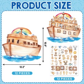 Noah's Ark Animal Sticker Scene with Background and Self Adhesive Stickers Sunday School Crafts Decorations for Kids Classroom Activities 12Pcs
