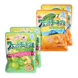 Bour-bon Fettuccine Gummy Candy Jelly 50g - Green Muscat & Lemon Flavors 2Pack Each Total 4pcs, Unique Fettuccine Shape, Chewy Texture, Gummy Candy Bulk Japanese Snack, Gummies Candy Variety Pack
