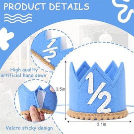 Dszemie Half Birthday Hat, Blue Baby 1/2 Birthday Hats, Half Birthday Party Crown, Classic 1/2 Birthdays Hat for Six Months Celebration, for Baby Girl or Boy, Glitter Crown Hats for 6 Month Boy