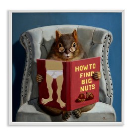 Stupell Industries Squirrel Reading Red Book on Chair Sassy Humor White Framed Wall Art, 12x12
