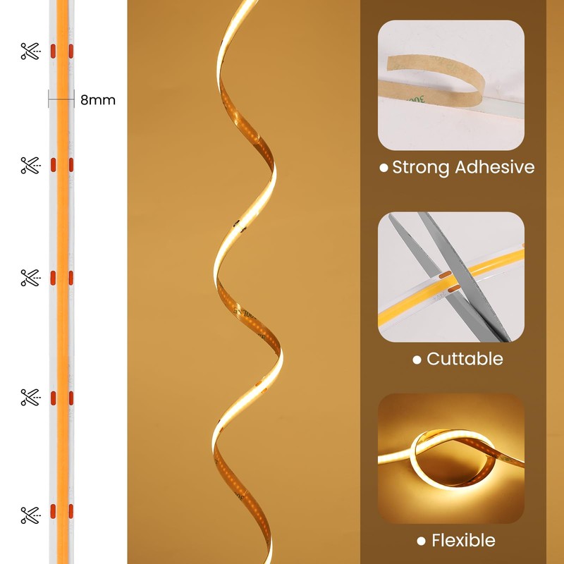 ACELUO COB LED Strip, Warm White, LED Strip Dimmable with
