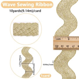 GORGECRAFT 10 Yard 1.58 Inch Metallic RIC Rac Trim Rick Rack Ribbon Jumbo Wave Bending Fringe Lace Trimming for Sewing Glitter Rickrack Zig Zag Fabric Edge Trimming for Crafts Christmas(Light Khaki)