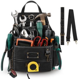 ARCFOX 11-Pockets Tool Belt Pouches, Electrician Tool Pouch with Hammer Loops and Tape Clip,Leather Tool Belt for Men Electrician Carpenter and Maintenance Worker