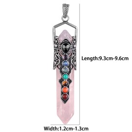 TUMBEELLUWA 7 Chakra Hexagonal Crystal Wand Pendant for Unisex, Wrapped Double Crystal Points Necklace with Chain, Rose Quartz