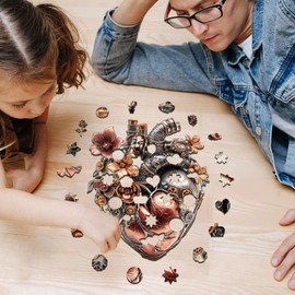 WOODBESTS Wooden Puzzles for Adults (90 Piece, S, 8.9x7.1 inches) Mechanical Heart Puzzle Adult Puzzles, Wooden Jigsaw Puzzles Unique Shape, for Adults Family Game