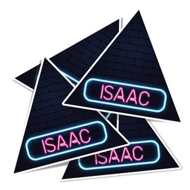 Vinyl Triangle Stickers (Set of 4) 10cm - Neon Sign Design Isaac Name for Laptops, Tablets, Luggage, Scrap Booking, Fridges #352000