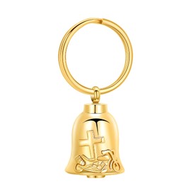 shajwo Cremation Jewelry Bell Motorcycle Cross Urn Necklaces for Ashes for Women Men Urn Keychian Memorial Human Ashes Pendant,Gold