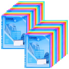 Donken Document Folder A4, Pack of 30 Document Wallets A4 Filing, Folders A4 with 11 Hole Edge, Velcro Closure and Label Pocket, Waterproof Portfolio Folder for Documents Organising (5 Colours)