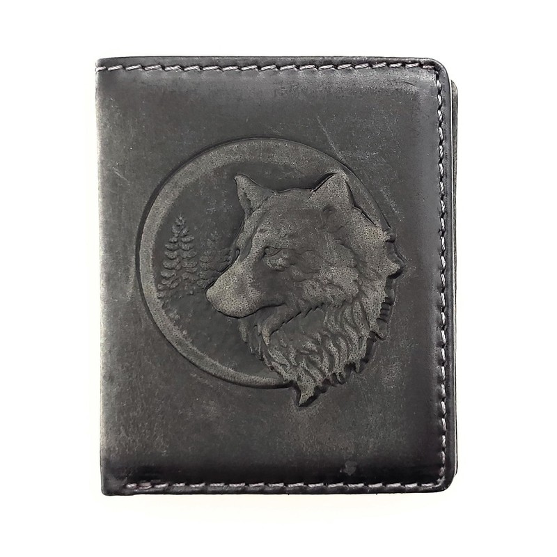 Genuine Leather Mini Wallet 3D Eagle or Wolf with RFID