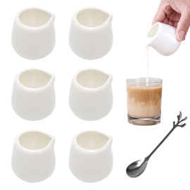 6 Pcs White Ceramic Mini Milk Jugs 50ml, Mini Milk Pouring Jugs, Small White Sauce Jugs with Spoon for Milk Coffee Sauce Gravy Creamer Pitcher Syrup Server