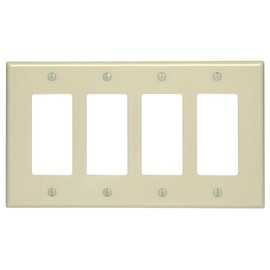 Leviton 80612-I 4-Gang Decora/GFCI Device Wallplate, Midway Size, Thermoset, Device Mount, Ivory
